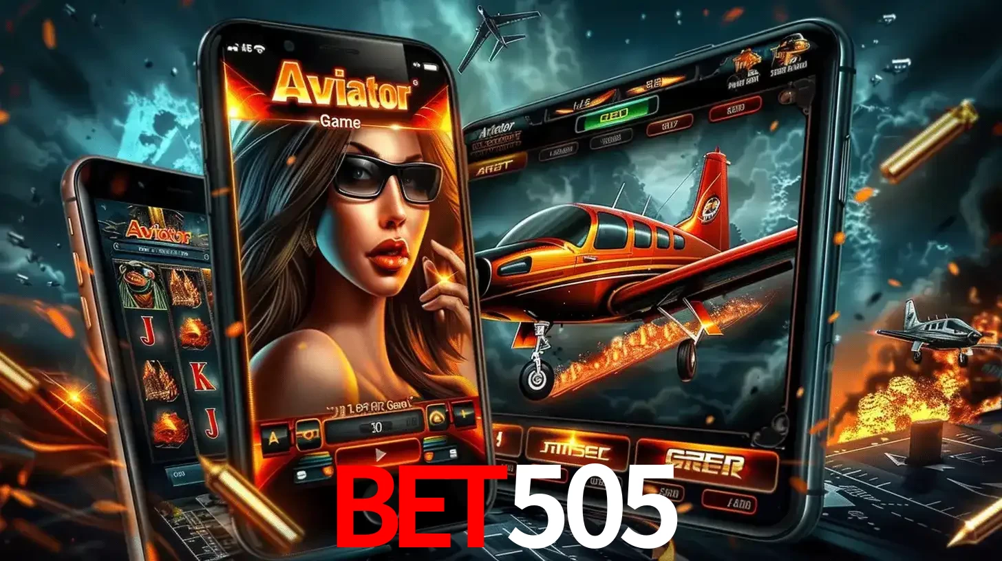 O popular jogo de apostas Aviator exibido em vários celulares e tablets, mostrando a interface emocionante e a ação de voo disponíveis para jogar agora no BET505.