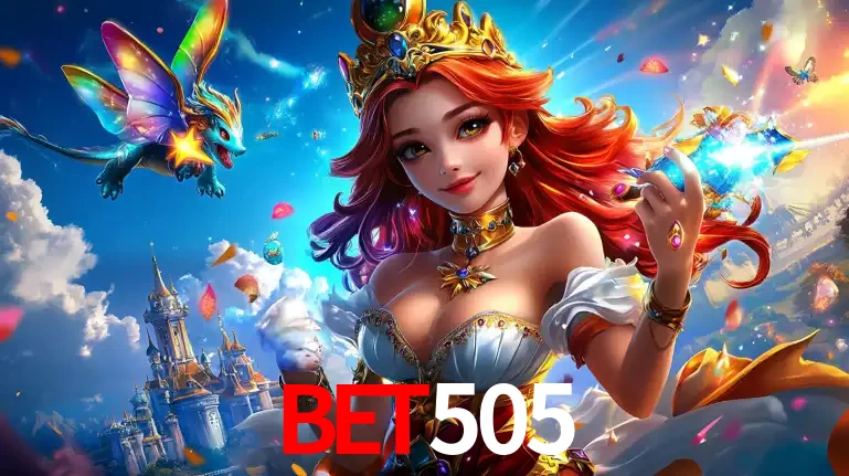 A princesa de um reino de fantasia mágico, com seu pequeno dragão, apresentando um mundo de prêmios encantados nos jogos de caça-níqueis do cassino BET505.